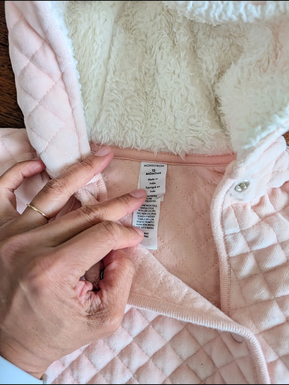 Nordstrom Quilted Hooded Baby One-Piece in Light Pink 12 Months